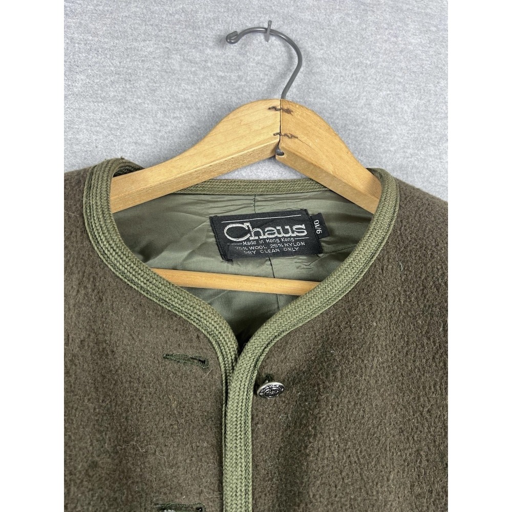 Chaus Vintage Olive Green Wool Blend Button Front Jacket Coat Size 9/10